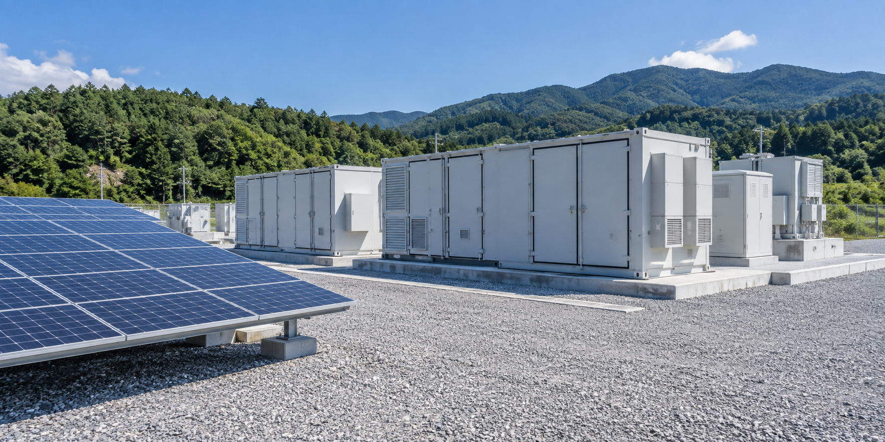 電力系統に接続する蓄電設備のイメージ(AI生成画像)